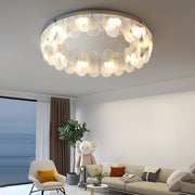 Seashell Round LED Flush Mount — Glass and Metal, 3-Step Dimming, 3000K / 4500K / 6000K, 13.8"–19.7"