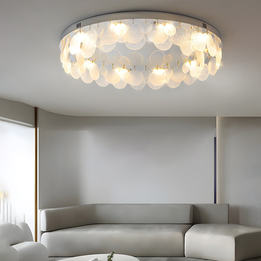 Seashell Round LED Flush Mount — Glass and Metal, 3-Step Dimming, 3000K / 4500K / 6000K, 13.8"–19.7"