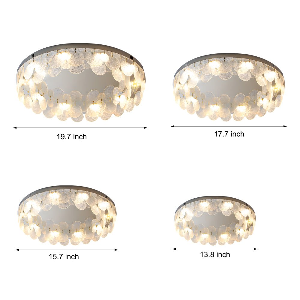 Seashell Round LED Flush Mount — Glass and Metal, 3-Step Dimming, 3000K / 4500K / 6000K, 13.8"–19.7"