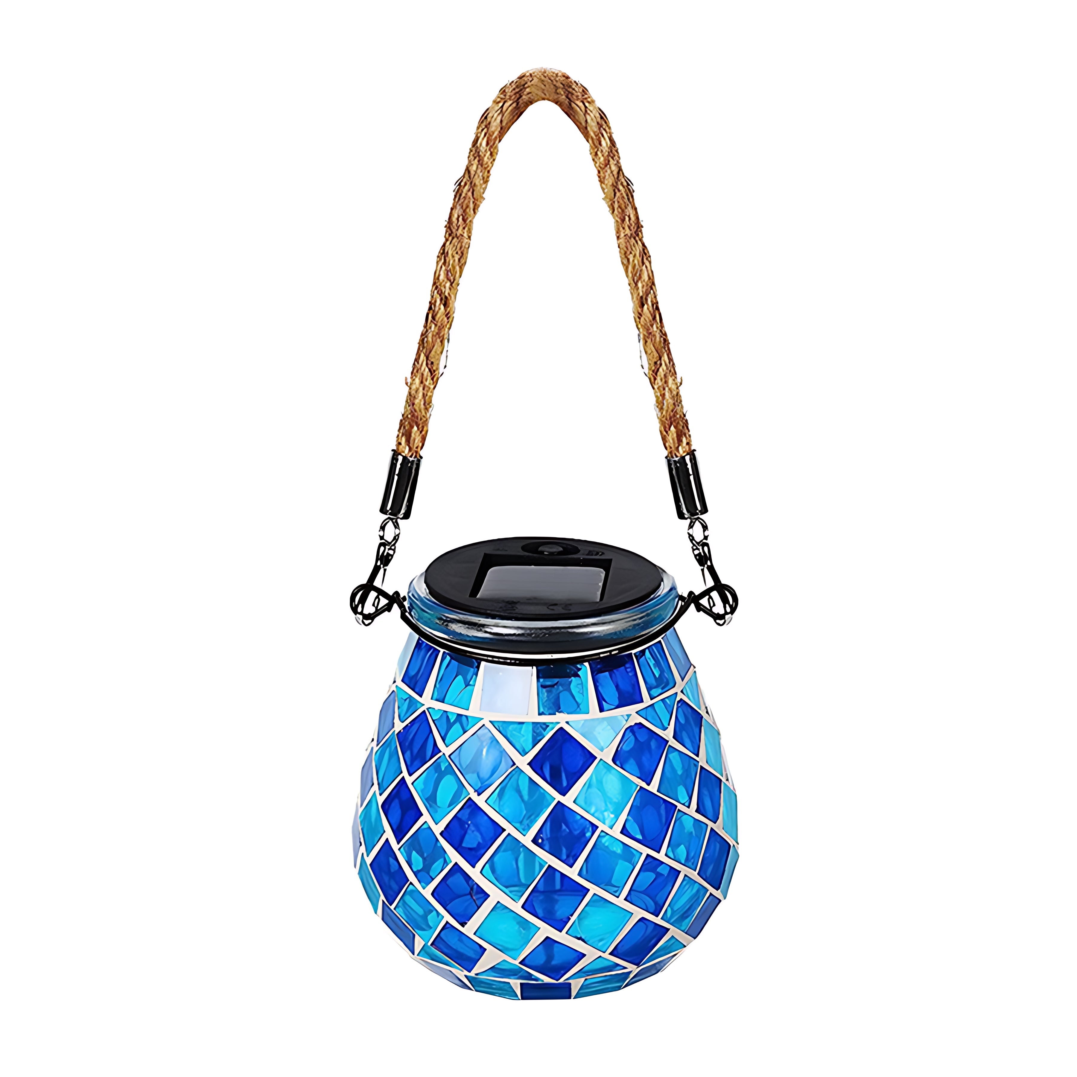 Stained Glass Mosaic Solar Lantern — Handcrafted, LED, IP65 Weatherproof, Dusk-to-Dawn, Hanging or Tabletop