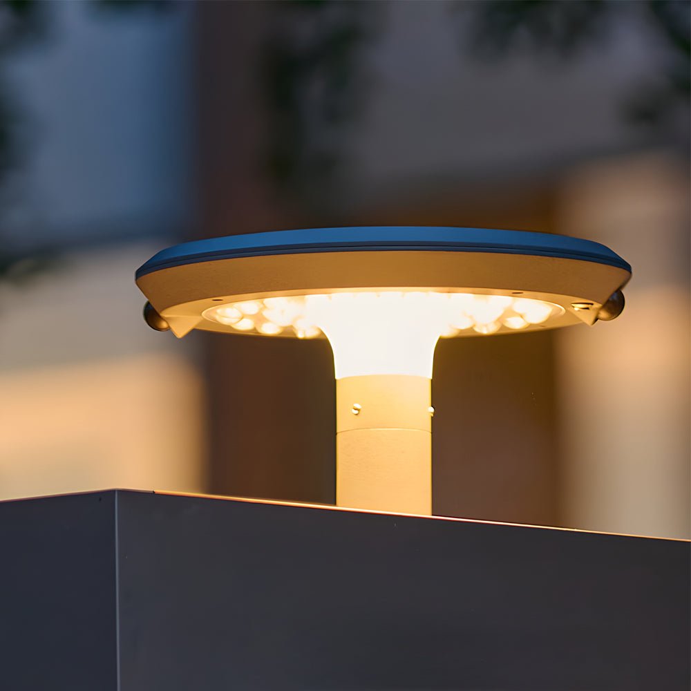 round solar led post light with dual motion sensors
