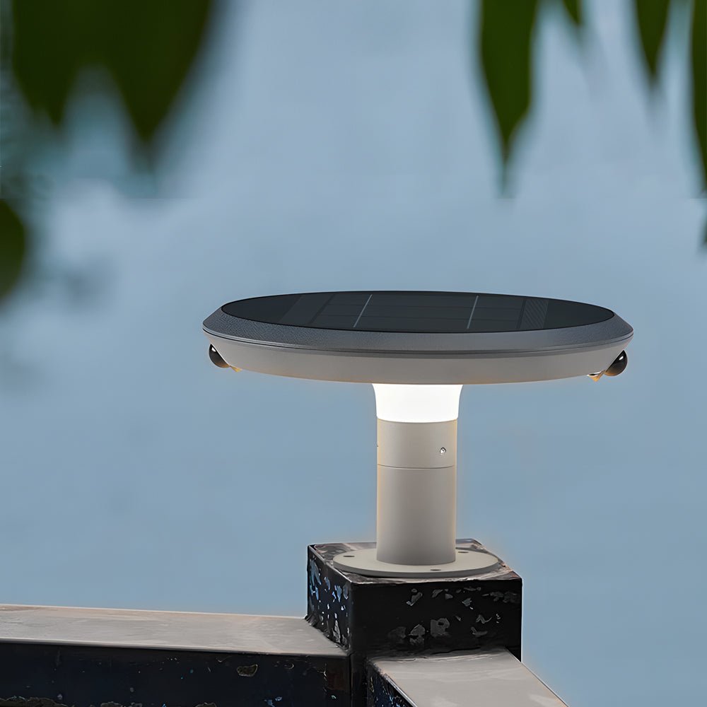 round solar led post light with dual motion sensors