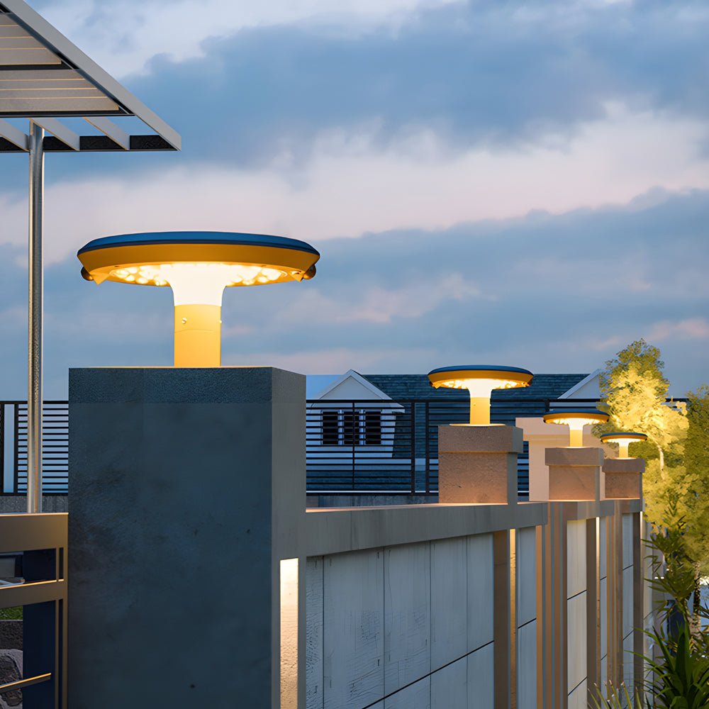 round solar led post light with dual motion sensors