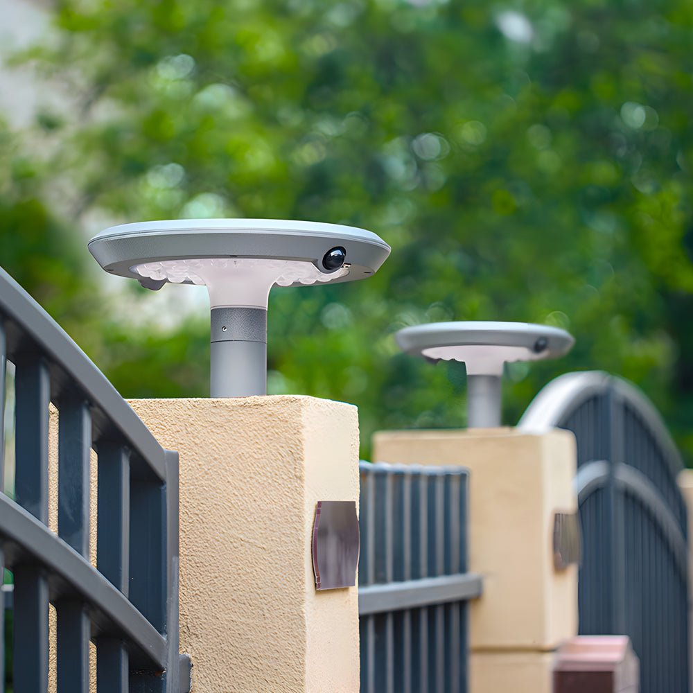round solar led post light with dual motion sensors