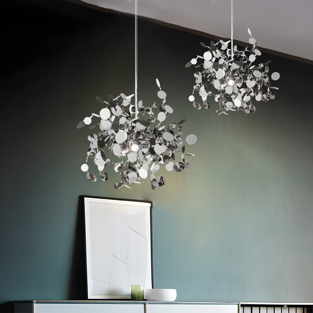 Dandelion Sphere Chandelier — Stainless Steel, 15.7" Diameter, 3000K Warm White, Adjustable 59.1" Cord