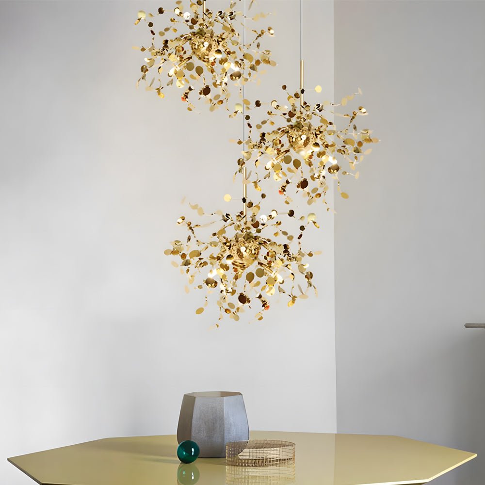 Dandelion Sphere Chandelier — Stainless Steel, 15.7" Diameter, 3000K Warm White, Adjustable 59.1" Cord
