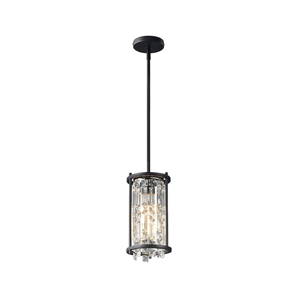 Round & Square Crystal Mini Pendant — Iron Frame, Black or Copper, 6.3" x 10.2"