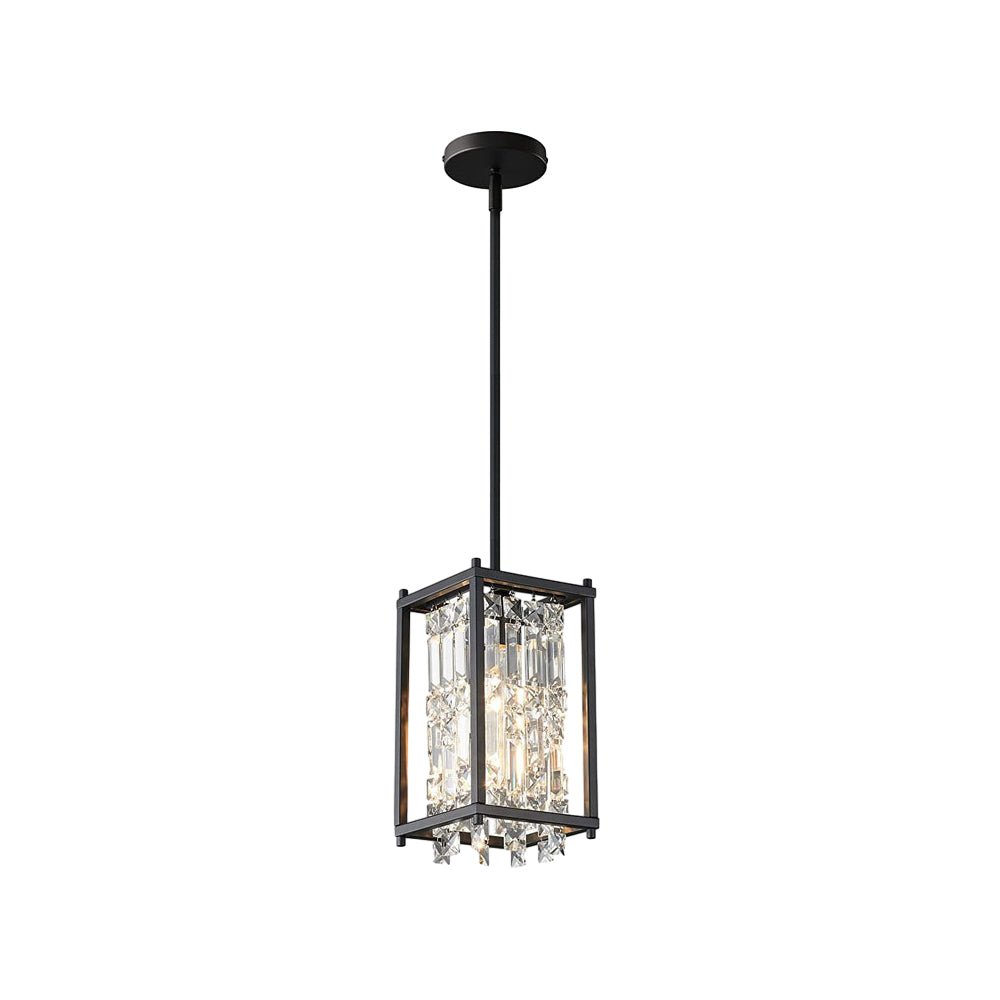 Round & Square Crystal Mini Pendant — Iron Frame, Black or Copper, 6.3" x 10.2"