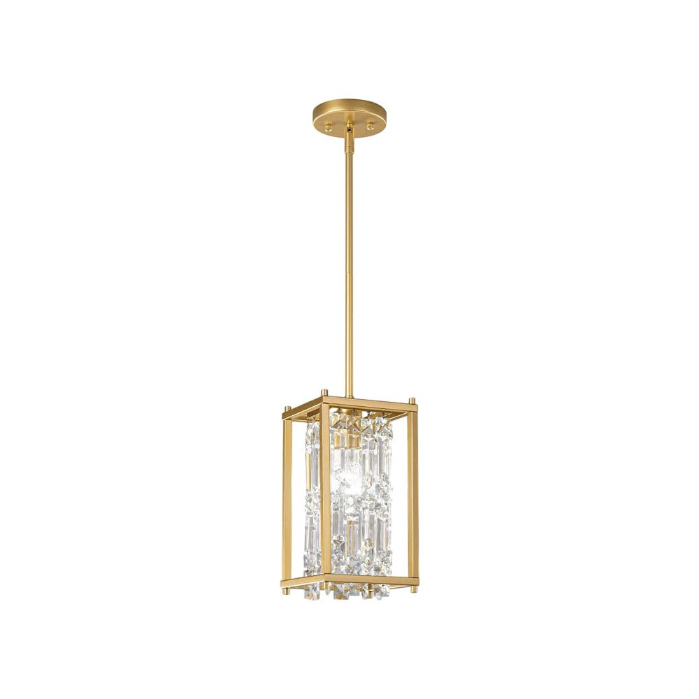 Round & Square Crystal Mini Pendant — Iron Frame, Black or Copper, 6.3" x 10.2"