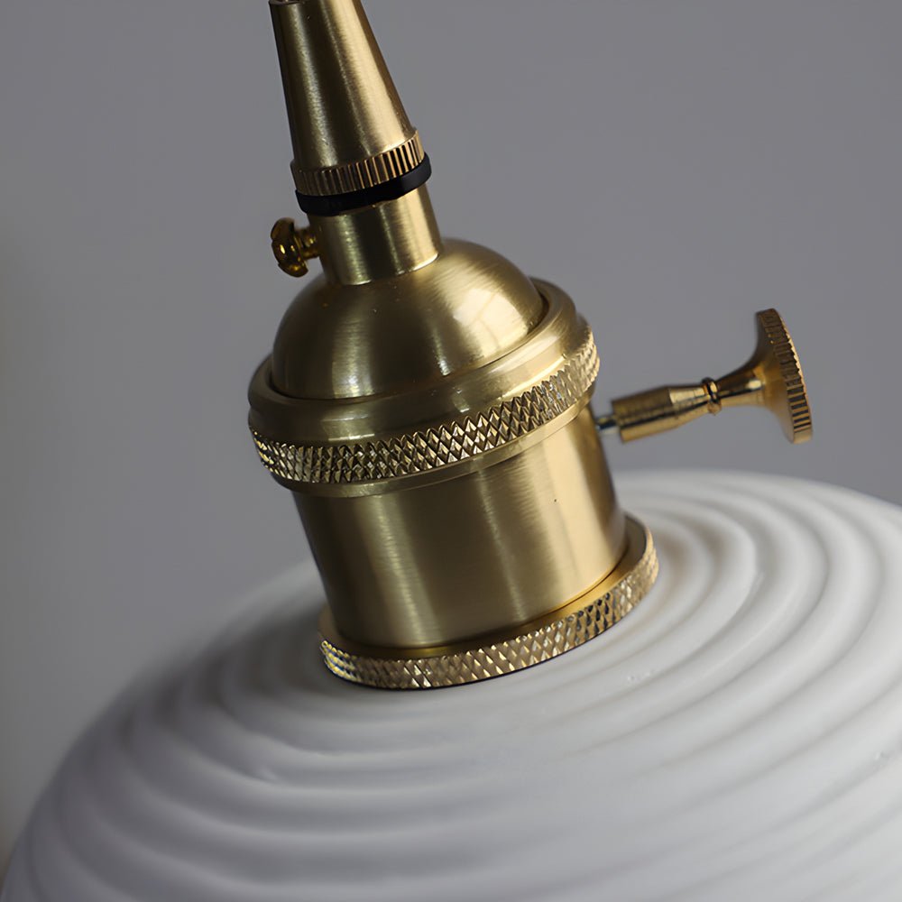 Round Striped Handmade Ceramic Mini Pendant — Brass Accents, E27, Adjustable 59.1" Cord