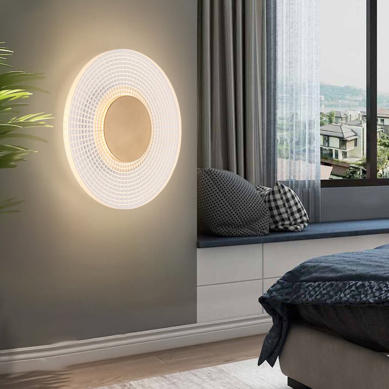 Round Striped Grid Acrylic LED Wall Sconce — Iron, 4W, 8.7" Diameter, 3000K / 6000K