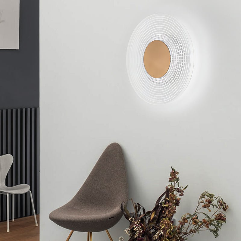 Round Striped Grid Acrylic LED Wall Sconce — Iron, 4W, 8.7" Diameter, 3000K / 6000K