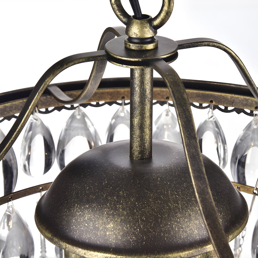 Tiered Water-Drop Crystal Chandelier — Aged Metal, Mid-Century Modern, 14.2" or 17.7" Diameter