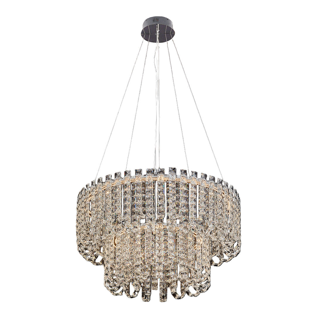 Modern Minimalist Crystal Chandelier — Chrome Stainless Steel, Three-Color Dimming, Adjustable Height, 5 Sizes