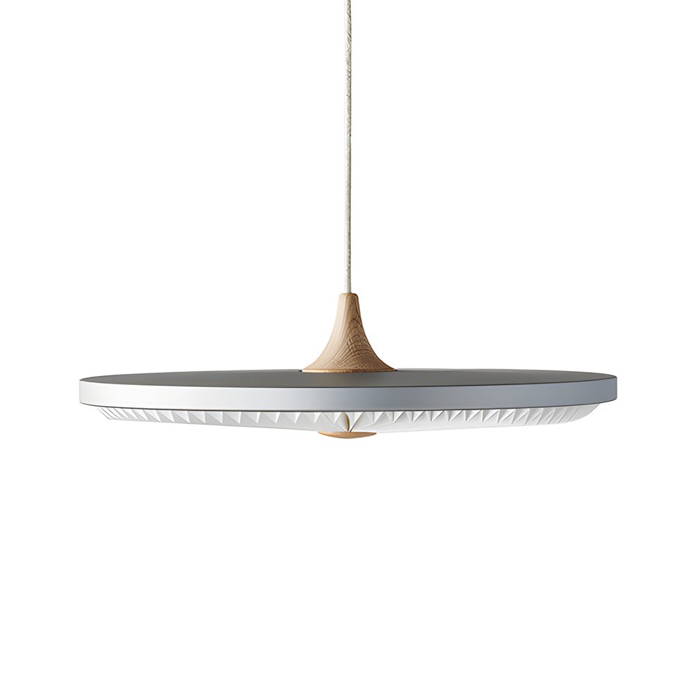 Round UFO LED Pendant Light — Black + Walnut or Gray + Wood, 3-Step Dimming, 15.7" Diameter, Kitchen Island