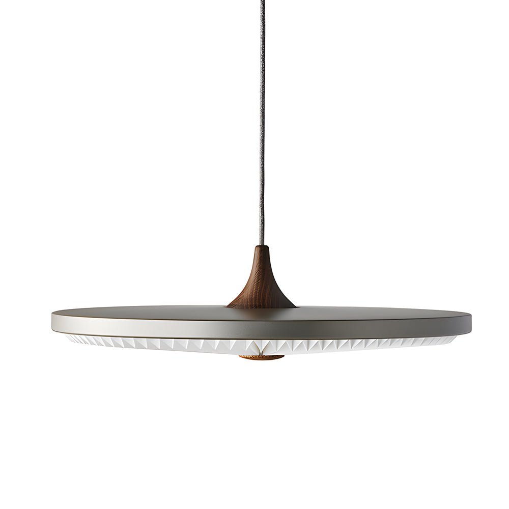 Round UFO LED Pendant Light — Black + Walnut or Gray + Wood, 3-Step Dimming, 15.7" Diameter, Kitchen Island
