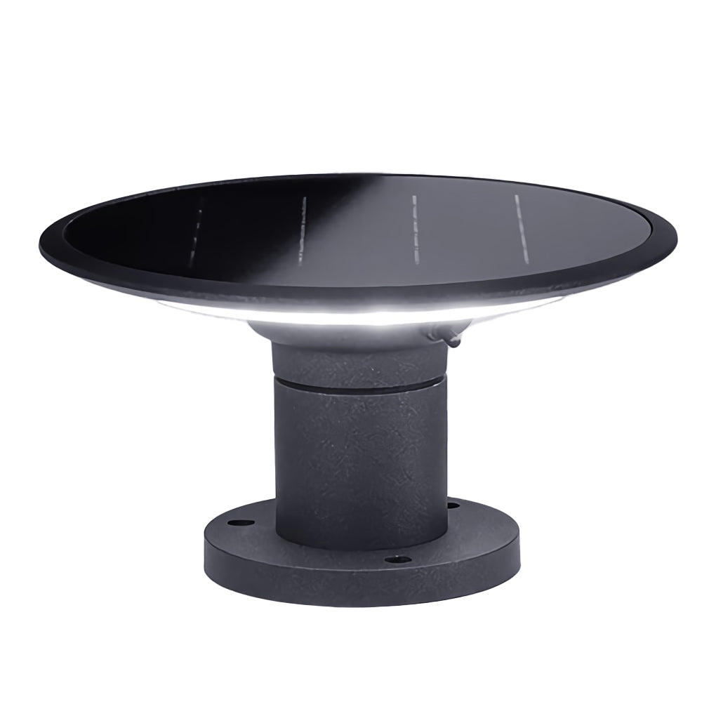 round ufo shaped led solar fence post lights with two color temperatures waterproof for outdoor use
