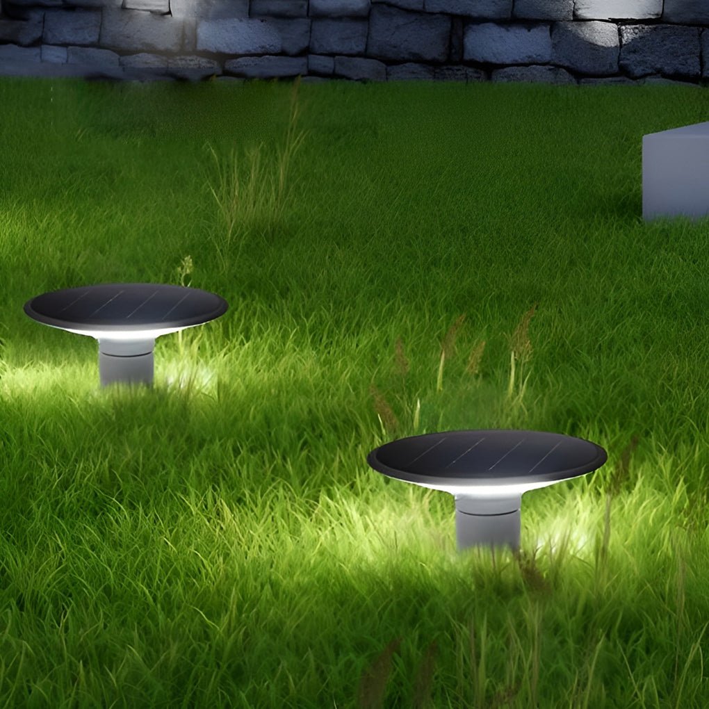 round ufo shaped led solar fence post lights with two color temperatures waterproof for outdoor use