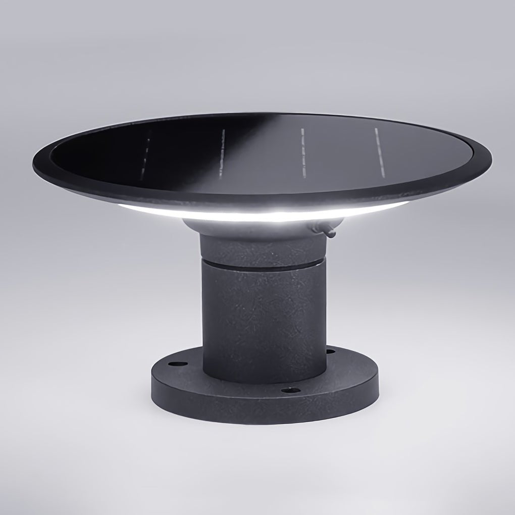 round ufo shaped led solar fence post lights with two color temperatures waterproof for outdoor use