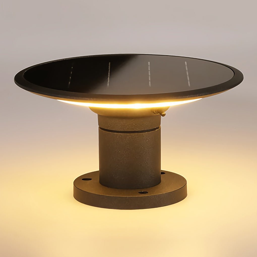 round ufo shaped led solar fence post lights with two color temperatures waterproof for outdoor use