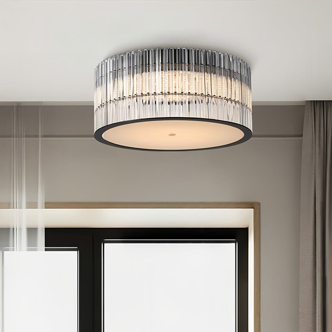 Minimalist Crystal Flush-Mount Ceiling Light — Glass Shade, Metal, 3000K Warm White, 38cm / 47cm