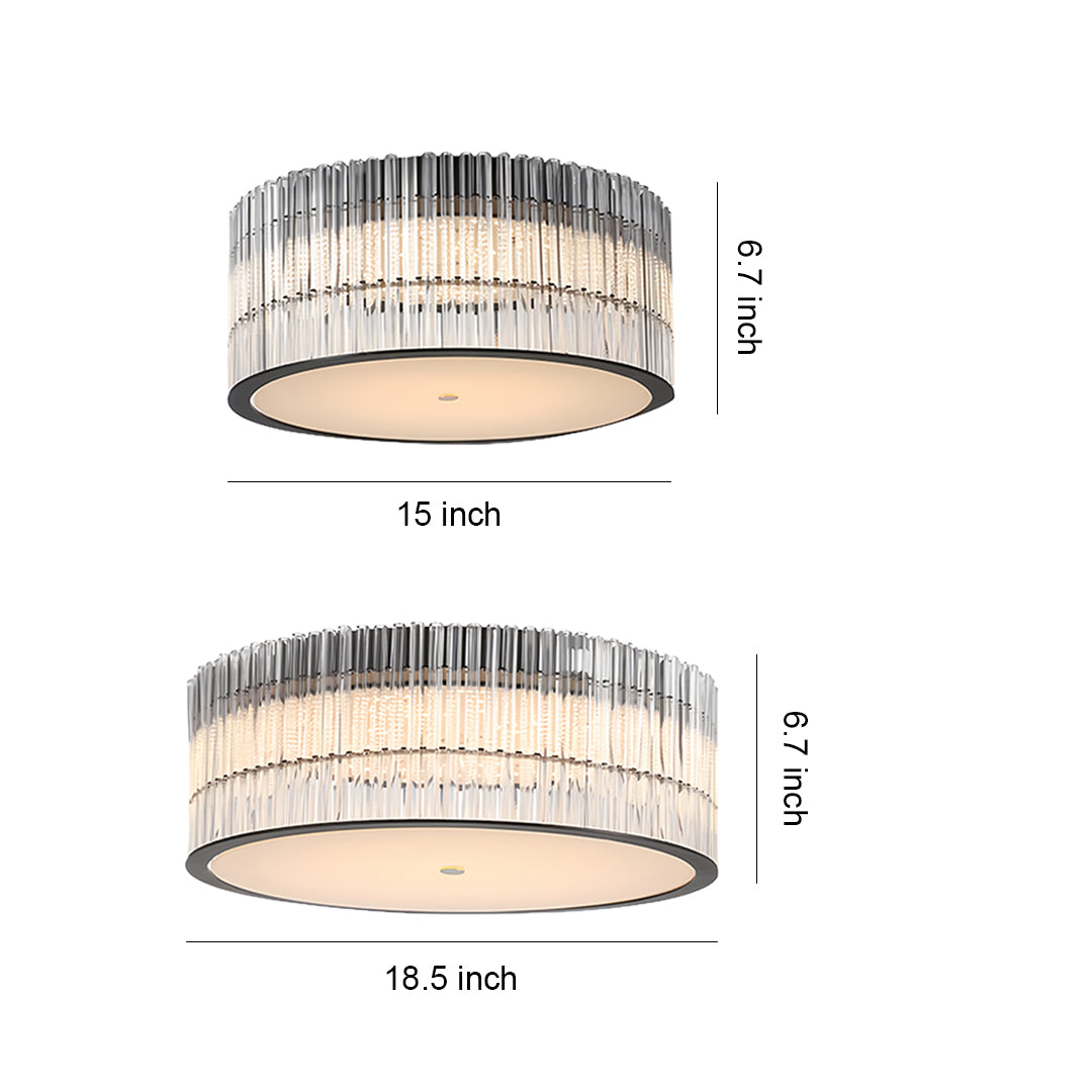 Minimalist Crystal Flush-Mount Ceiling Light — Glass Shade, Metal, 3000K Warm White, 38cm / 47cm