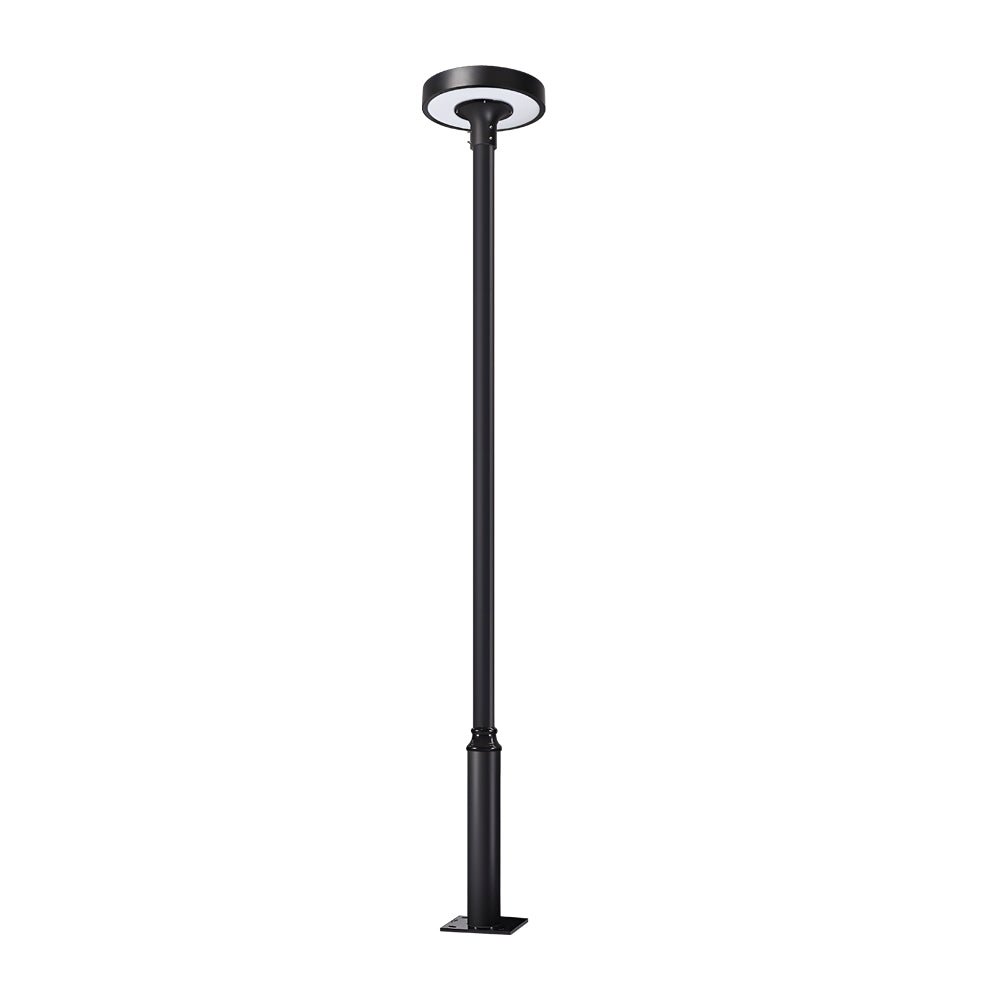 Round Solar LED Post Top Light — Aluminum & PMMA, Black, 20W Panel, IP65, Remote Control