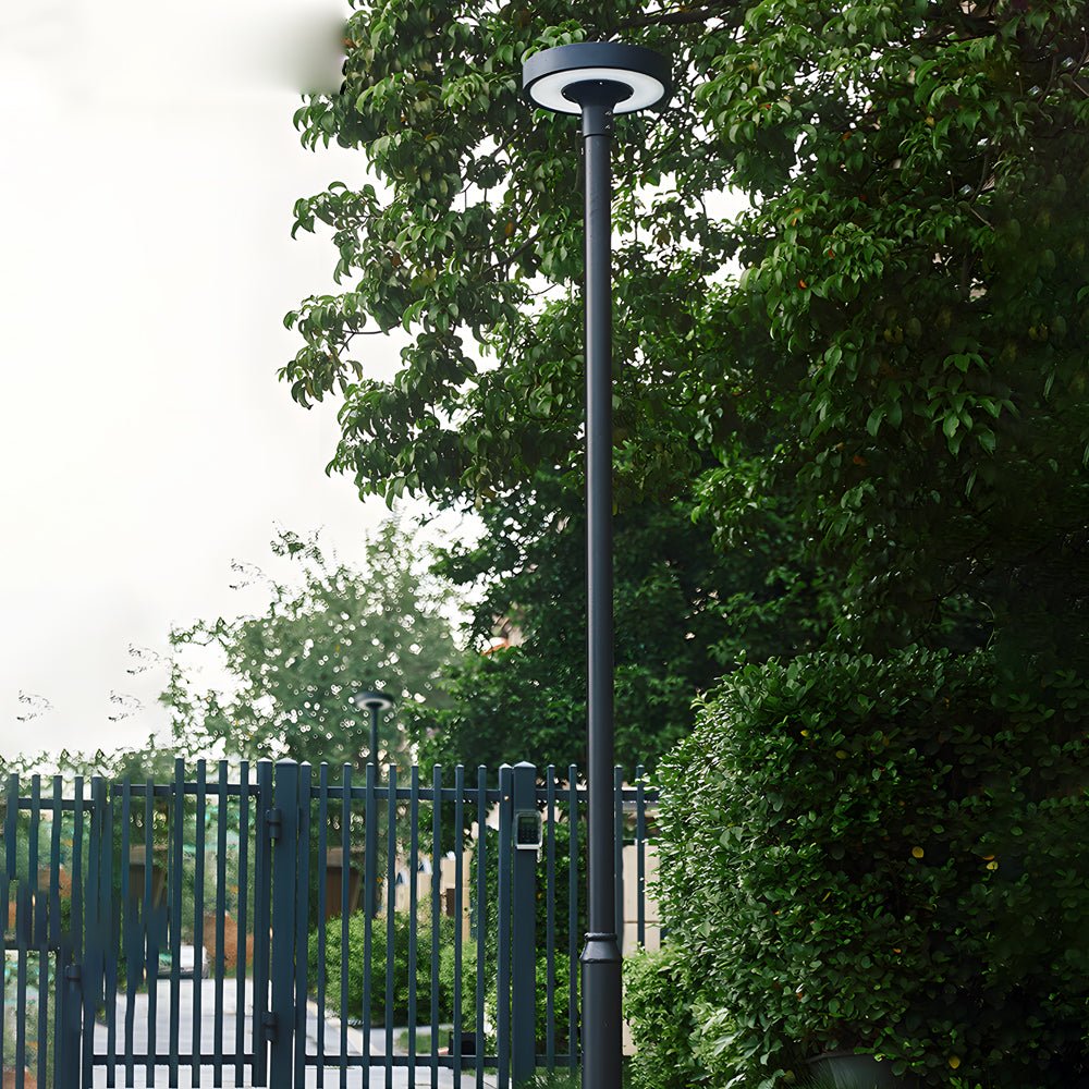 Round Solar LED Post Top Light — Aluminum & PMMA, Black, 20W Panel, IP65, Remote Control