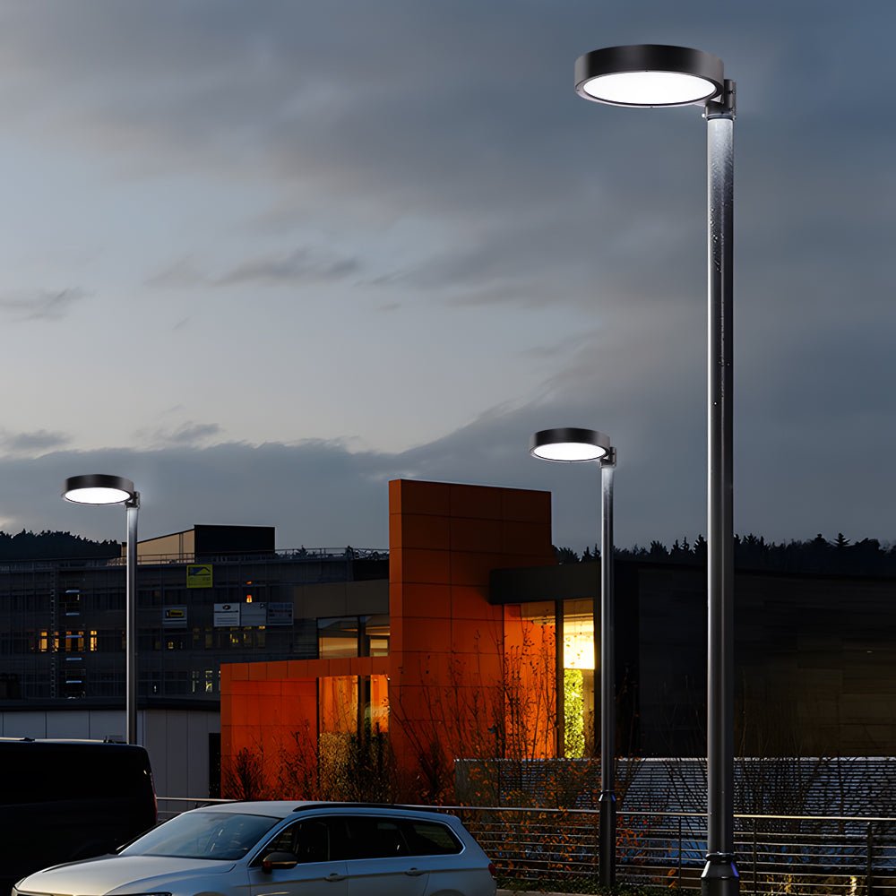 Round Solar LED Post Top Light — Aluminum & PMMA, Black, 20W Panel, IP65, Remote Control