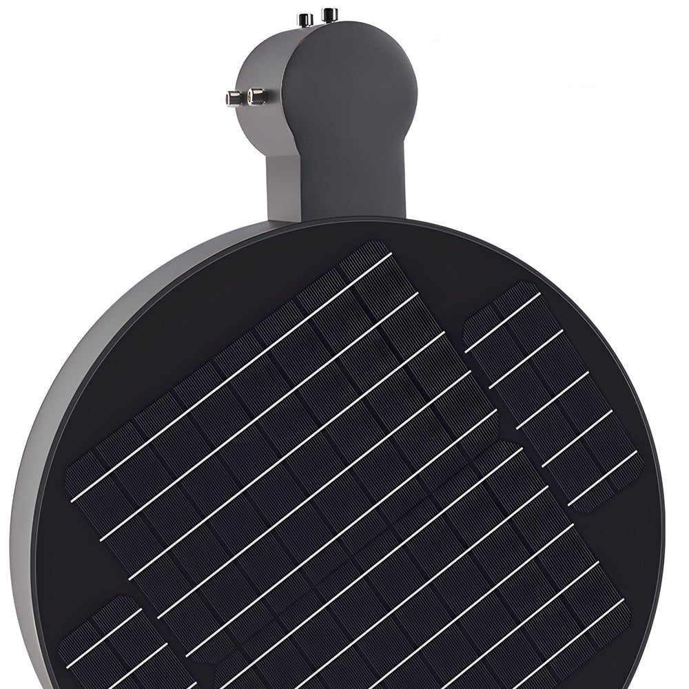 Round Solar LED Post Top Light — Aluminum & PMMA, Black, 20W Panel, IP65, Remote Control