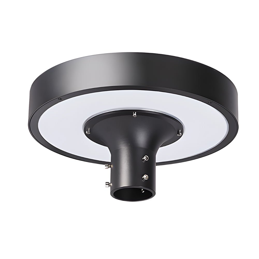 Round Solar LED Post Top Light — Aluminum & PMMA, Black, 20W Panel, IP65, Remote Control