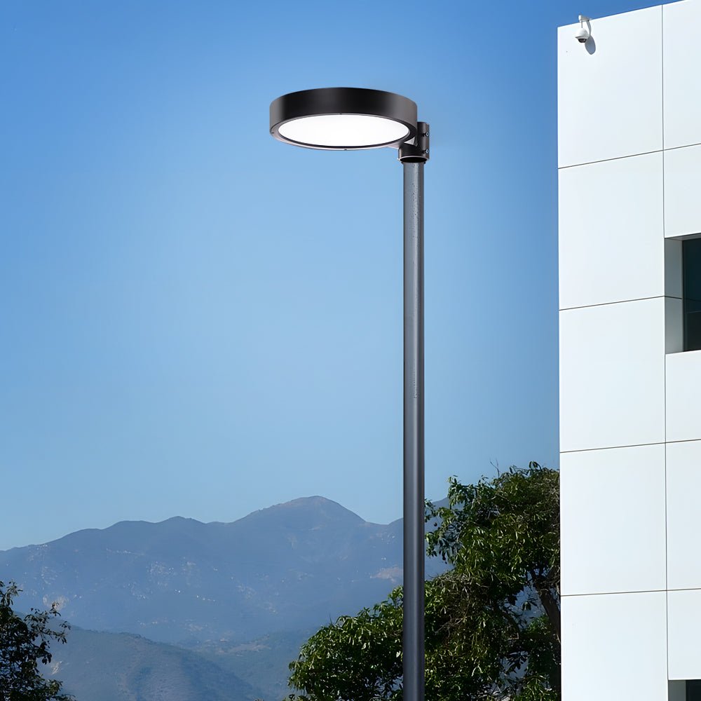Round Solar LED Post Top Light — Aluminum & PMMA, Black, 20W Panel, IP65, Remote Control