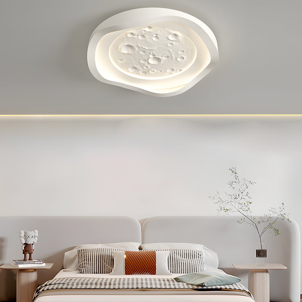 round white resin lunar led flush mount ceiling light wave design for bedroom lighting