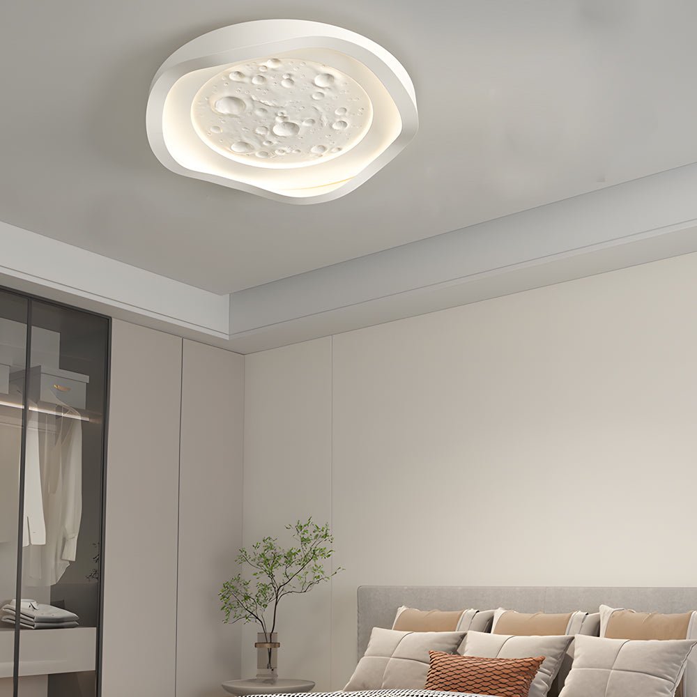 round white resin lunar led flush mount ceiling light wave design for bedroom lighting