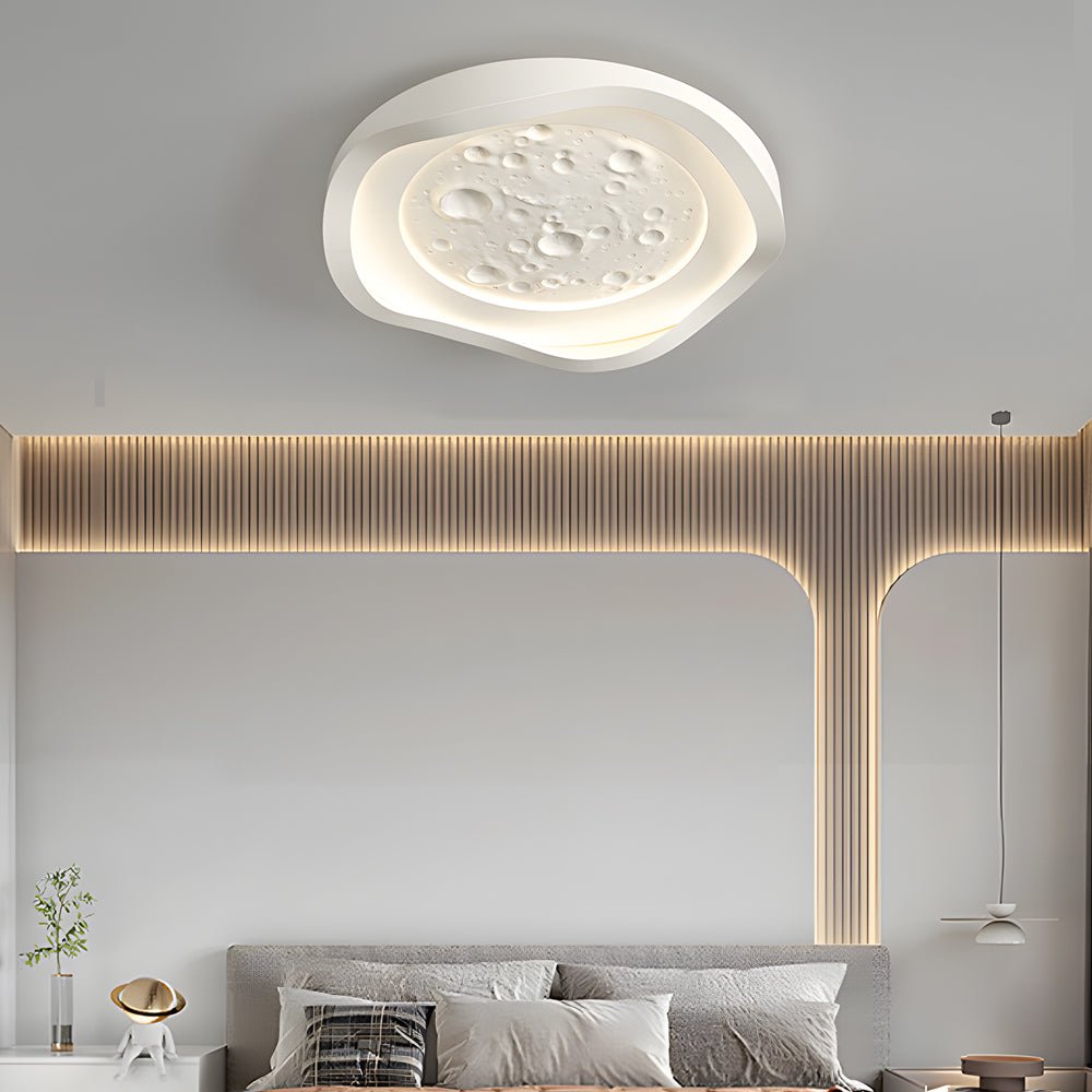 round white resin lunar led flush mount ceiling light wave design for bedroom lighting
