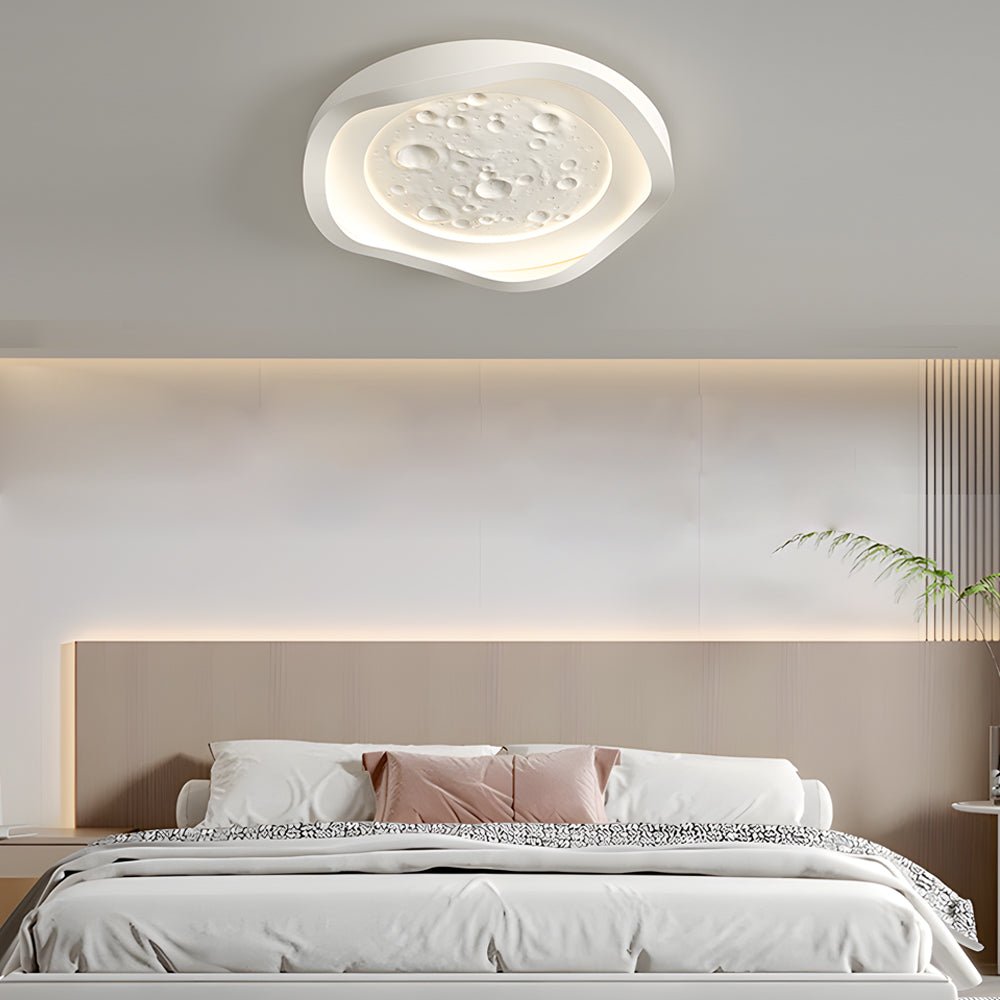 round white resin lunar led flush mount ceiling light wave design for bedroom lighting