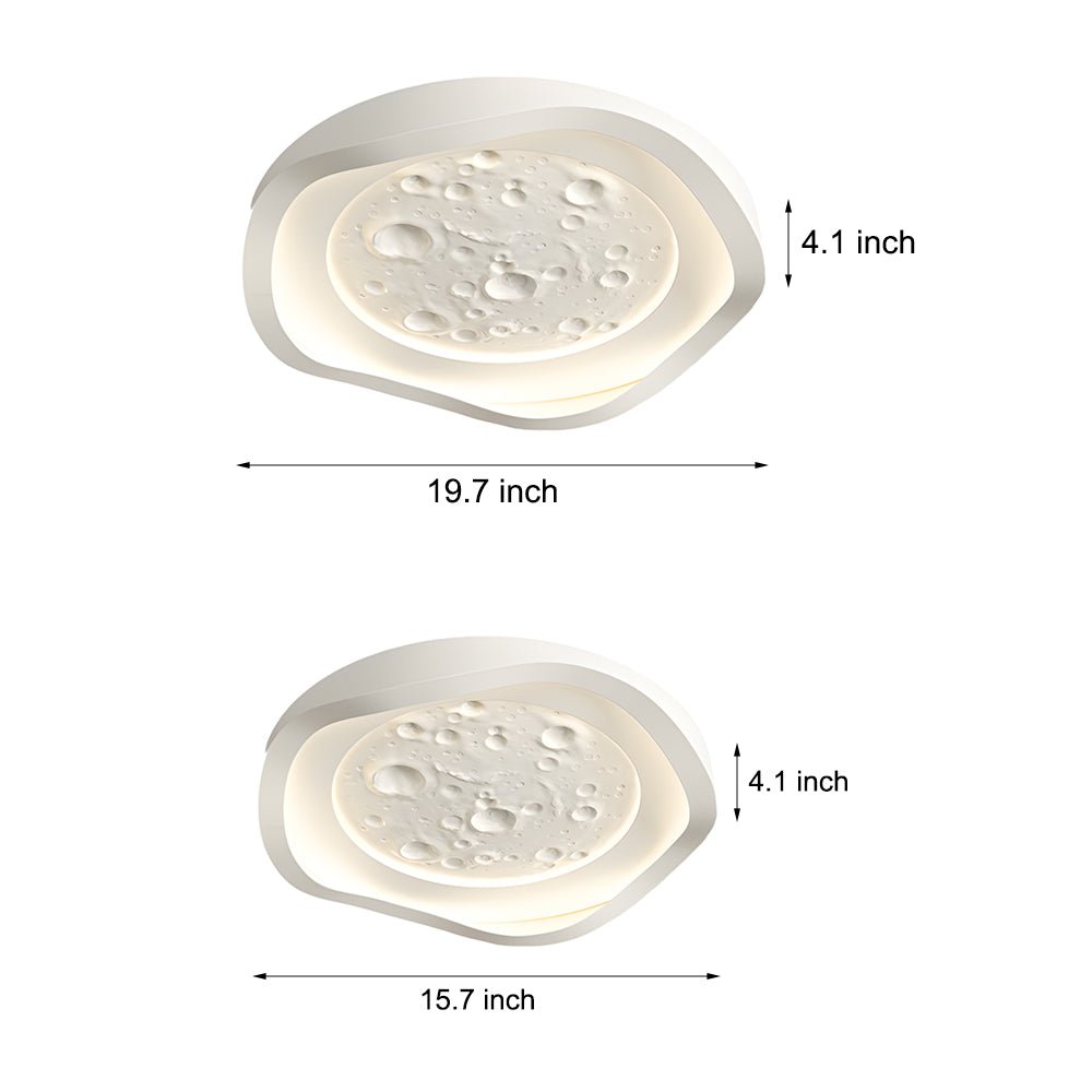 round white resin lunar led flush mount ceiling light wave design for bedroom lighting