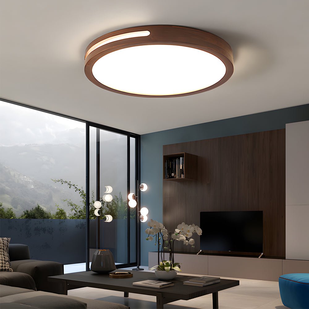 Retro Round Wood Flush-Mount Ceiling Light — Acrylic, LED, 3-Step Dimming, Remote Control, 15.7" or 19.7"
