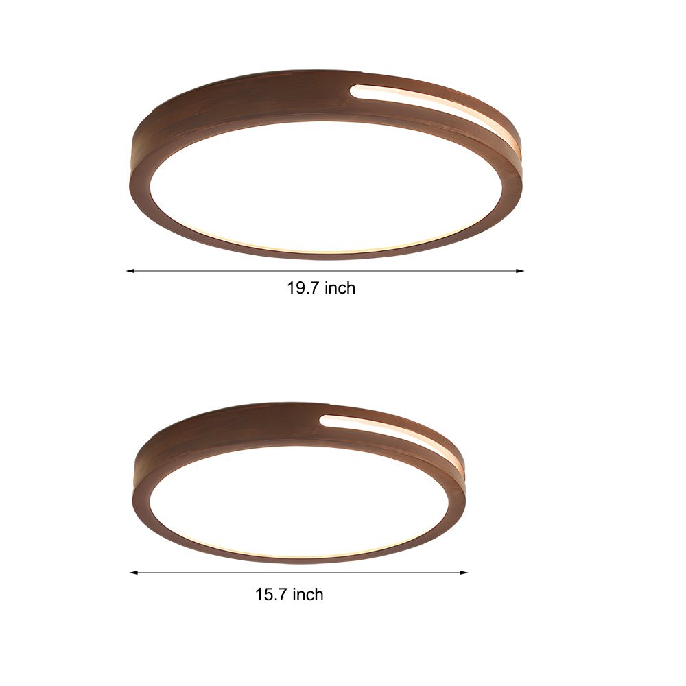 Retro Round Wood Flush-Mount Ceiling Light — Acrylic, LED, 3-Step Dimming, Remote Control, 15.7" or 19.7"