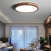 Retro Round Wood Flush-Mount Ceiling Light — Acrylic, LED, 3-Step Dimming, Remote Control, 15.7" or 19.7"