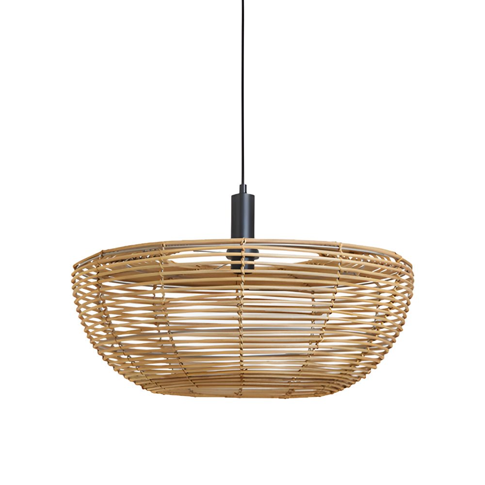 Round Woven Wabi-Sabi Pendant — Minimalist, Hardwired LED, Warm White 3000K, 15.7"–23.6" Diameter