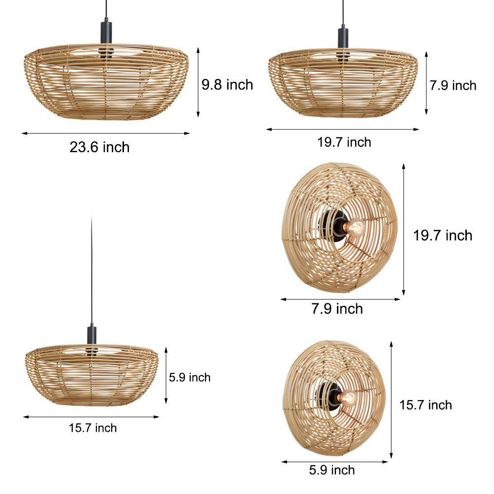 Round Woven Wabi-Sabi Pendant — Minimalist, Hardwired LED, Warm White 3000K, 15.7"–23.6" Diameter