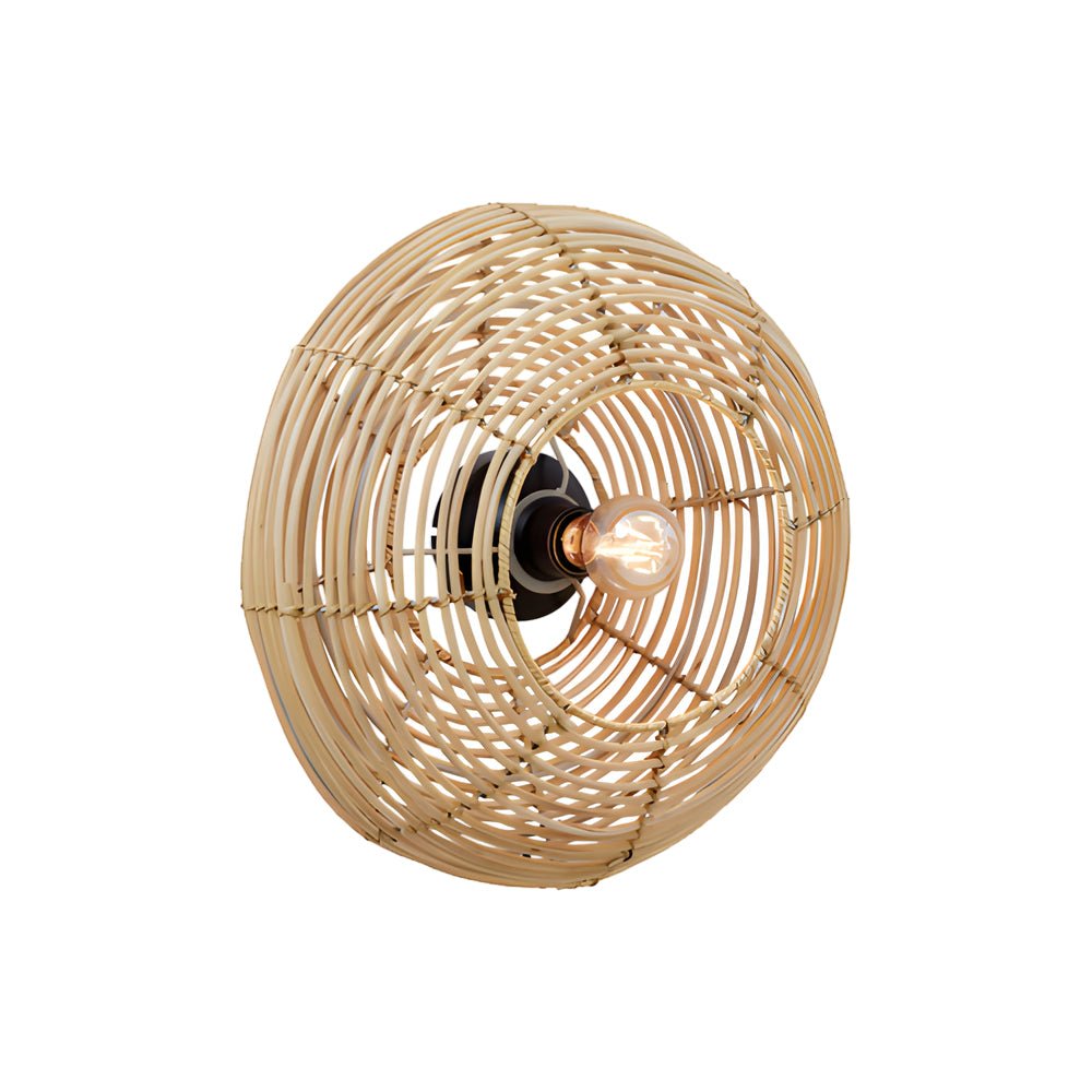 Round Woven Wabi-Sabi Pendant — Minimalist, Hardwired LED, Warm White 3000K, 15.7"–23.6" Diameter