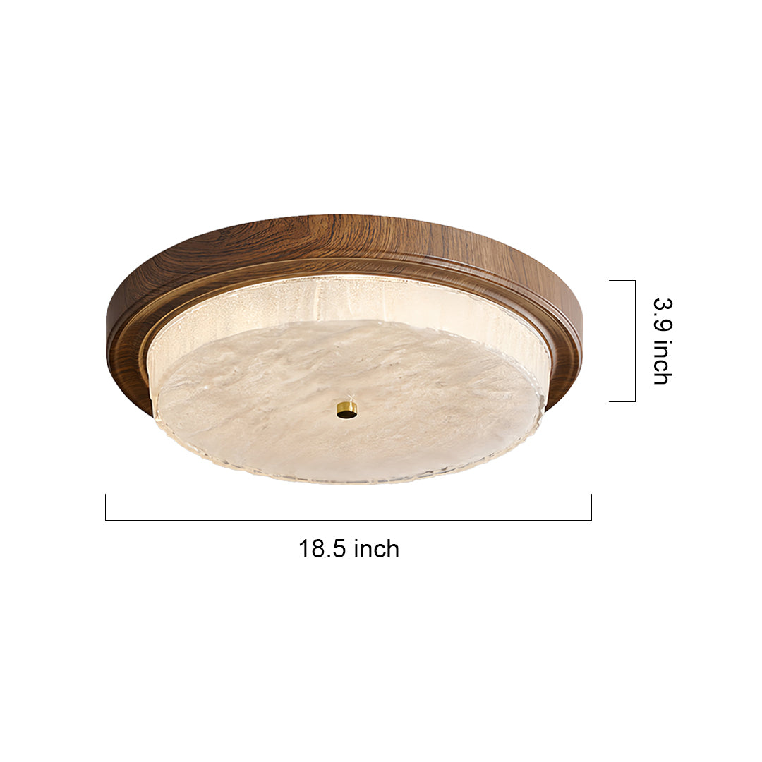 Vintage Round Flush-Mount Ceiling Light — Wood-Grain Iron & Glass, 48W–54W, Three-Color Dimming