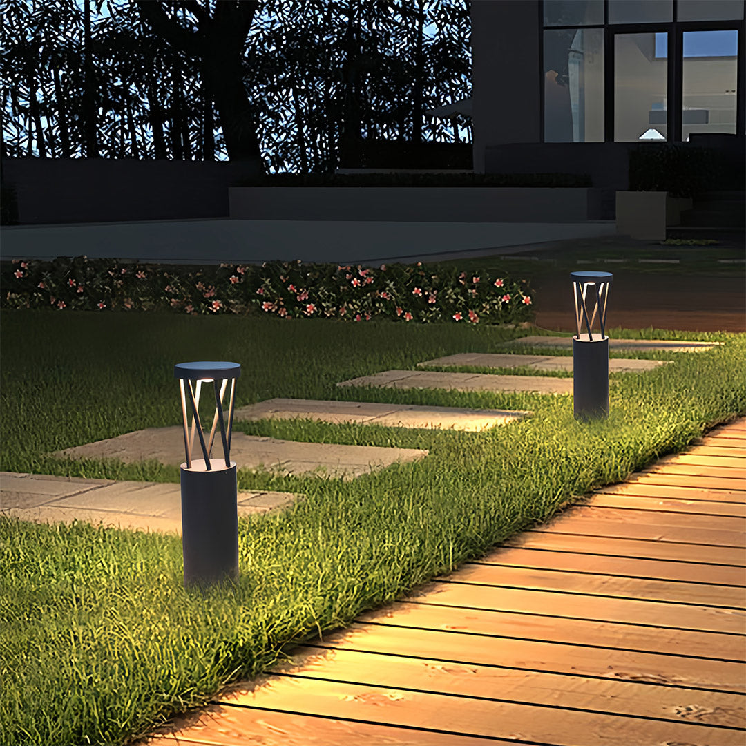 Modern Outdoor Bollard Path Light — Sand-Black Aluminum, LED, IP54, 300mm or 500mm