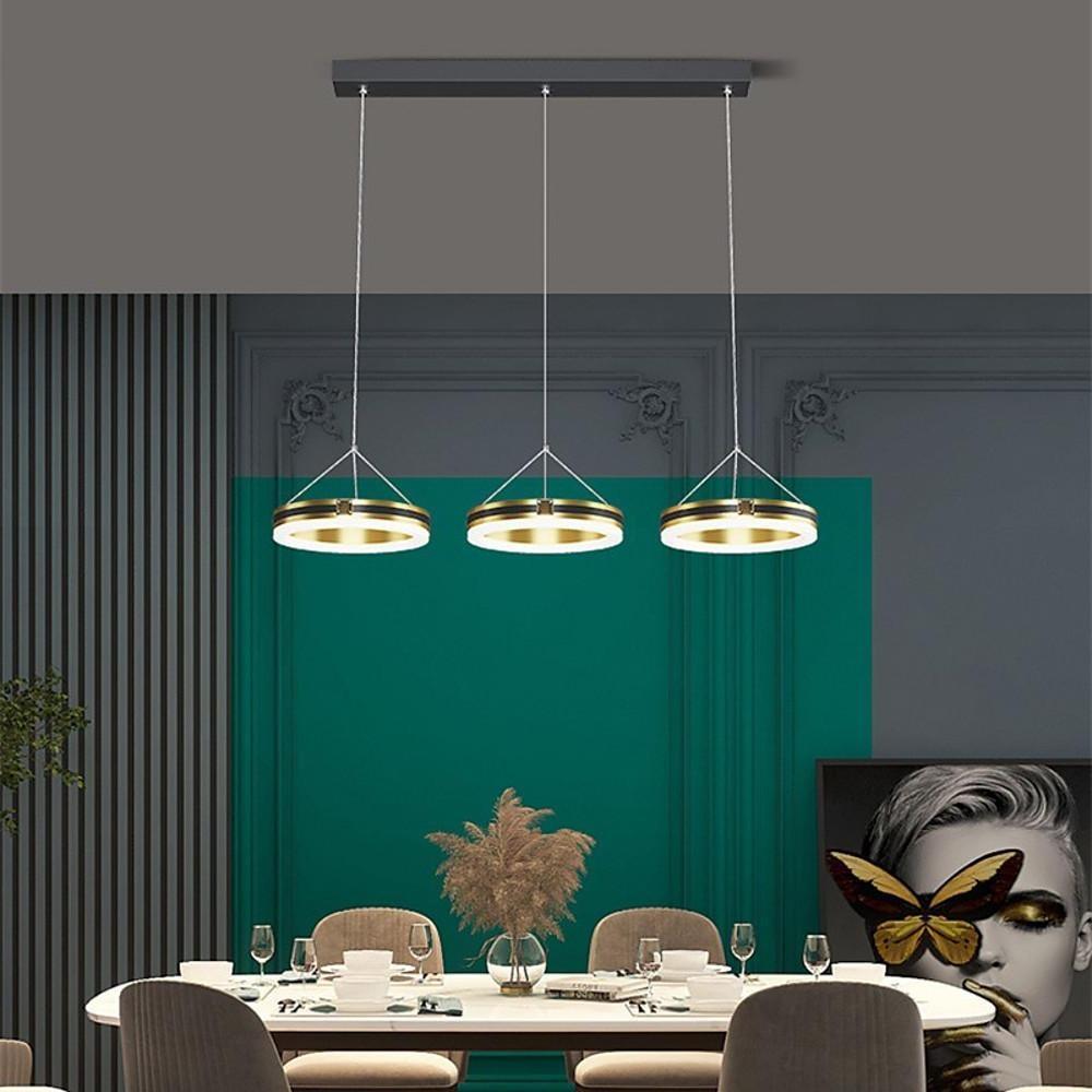 Three-Circle LED Pendant Chandelier — Metal and Acrylic, 3-Light, Dimmable, Three-Color Dimming, 28" Wide