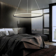 Round Geometric Single-Ring Pendant Chandelier — Black Metal & Acrylic, 30W LED, Dimmable 3000K–6000K, Remote, 31"