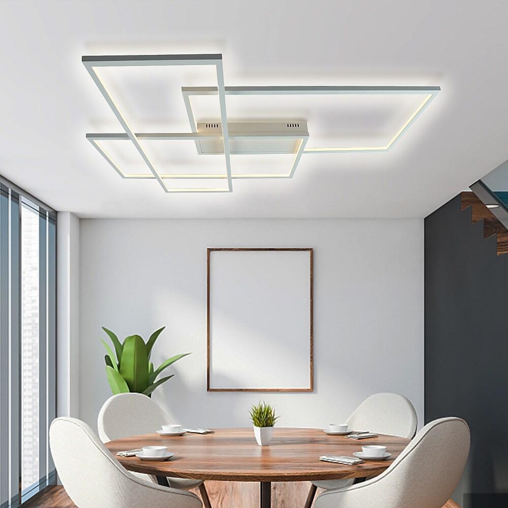 Overlapping Rectangles Geometric Flush-Mount Ceiling Light — Aluminum, 90W LED, Dimmable with Remote, 40" × 27"