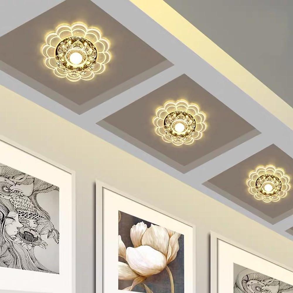 Flower-Effect Crystal Flush-Mount Ceiling Light — Metal, LED, 8" Diameter, Kids' Room and Entryway