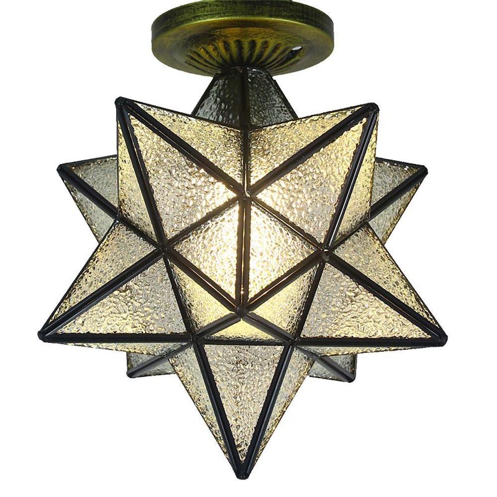 Geometric Multi-Pointed Star Semi-Flush Mount — Metal and Glass, E26/E27, 110–120V